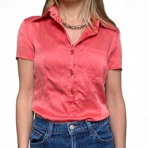 Vtg MOSCHINO Cruise Me Baby collared button down short sleeve silk blouse